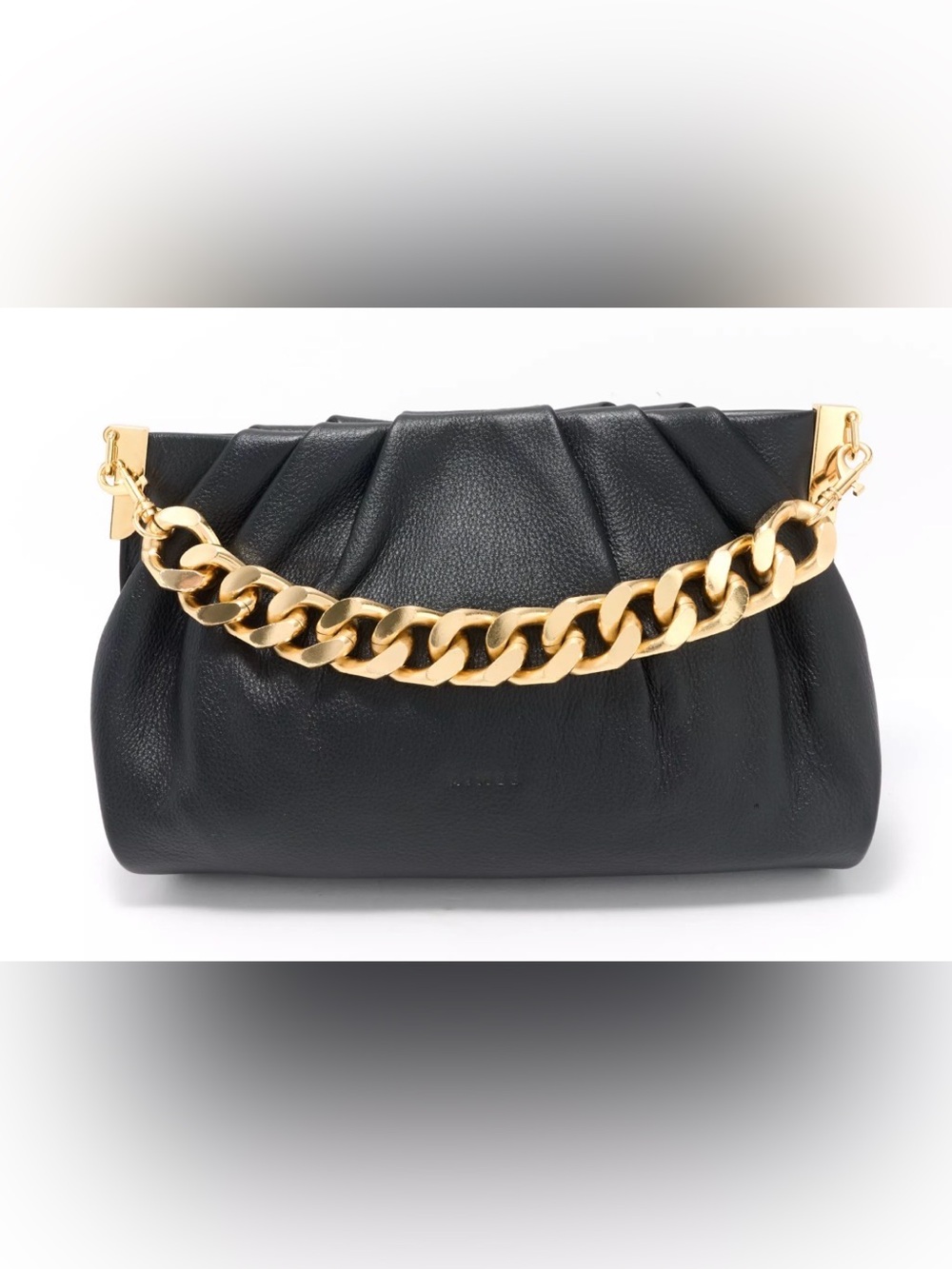 Aimee Kestenberg Chill Out Black Leather Frame Clutch Gold Chain Handbag